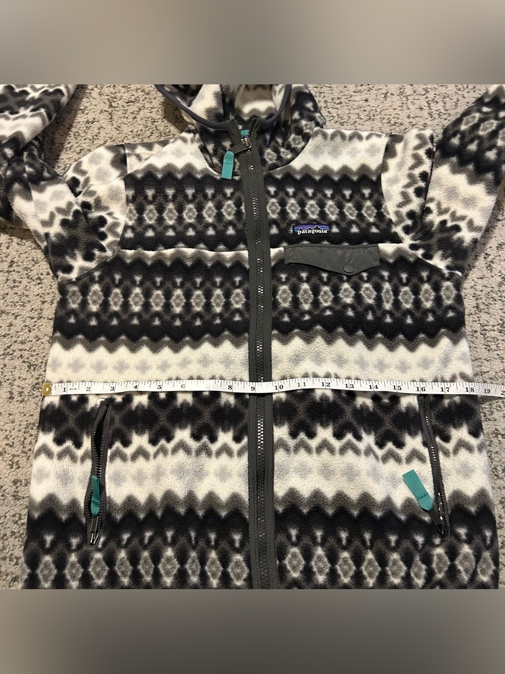 Patagonia Synchilla Cliff Forge Grey Geometric Print Hooded Fleece Jacket Size M - Picture 8 of 9